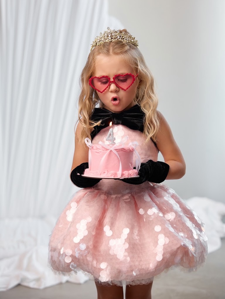 Toddler Girl Tulle Party Dress - Pembe Payetli Tül Kız Çocuk Doğum