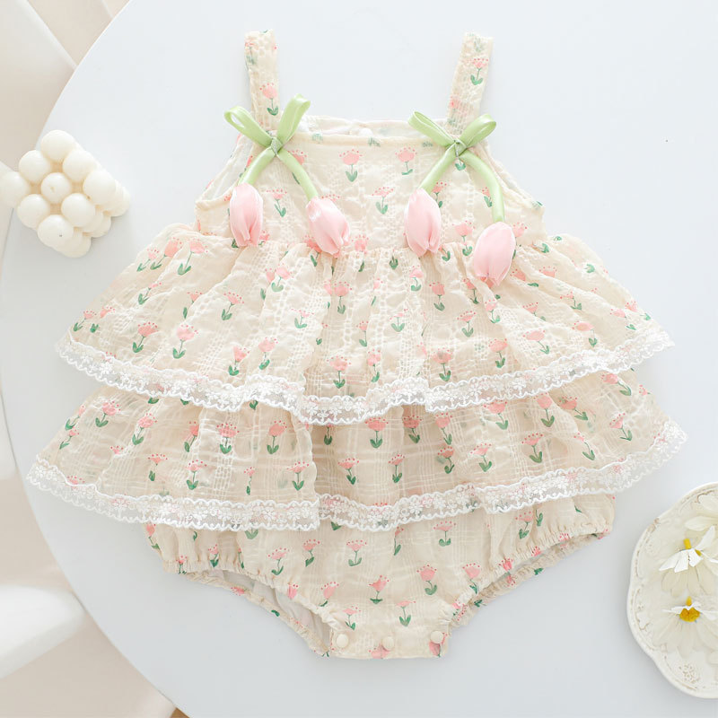 Newborn Baby Girl Romper Floral - 2026 Bebek Kız Yaz Prenses Askılı