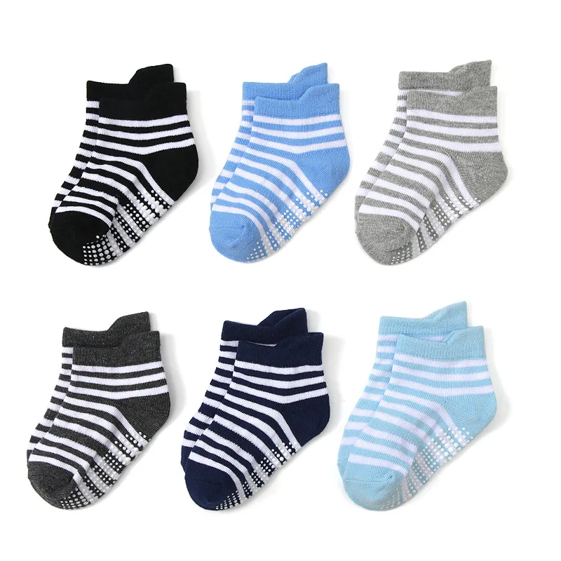 Unisex Baby Socks Non Slip - 6'lı Paket Bebek Yer Çorabı Çizgili
