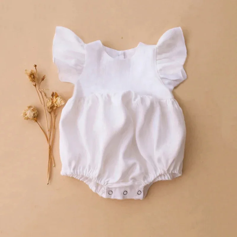Baby Summer Linen Sleeveless Jumpsuit - 0-24M keten pamuk yenidoğan kız giysileri