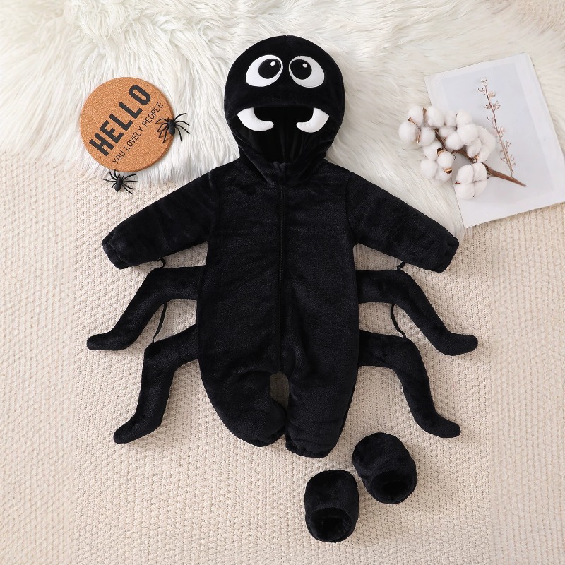 Cotton Baby Onesies Zipper - Yenidoğan Bebek Siyah Örümcek Tulum Uzun