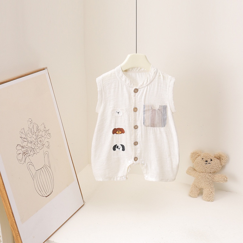 2026 Yaz Karikatür Ayı Baskılı - Baby Summer Linen Sleeveless Jumpsuit incelemesi ve fiyatı